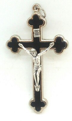 #ad Black Enamel Silver Tone Crucifix from Italy $6.99