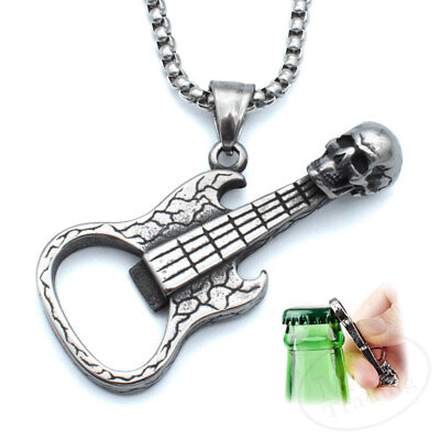 #ad Heavy Metal Guitar Necklace Stainless Steel Bottle Opener Pendant 22quot; Chain $14.99