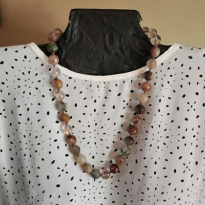 #ad Beaded Quartz Necklace Handmade 20 in Various Colors Hand Knotted $30.00