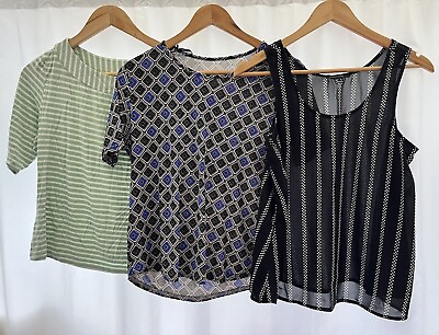 #ad X3 Tops Size 12 Wallis Primark Mix Colours Short Sleeve Polyester Blend Womens GBP 6.99