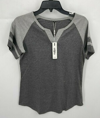 #ad Styleword Top Womens Small Gray Raglan Sleeve Short Sleeve Split Neck Colorblock $32.43
