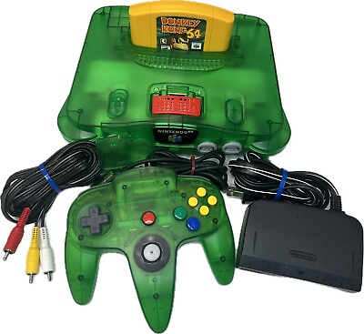 #ad Nintendo 64 Jungle Green Bundle Controller Memory Expansion Kong N64 $249.99