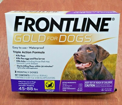 #ad Frontline Gold 100 % Genuine Epa. Approved for Dogs 45 88 Lbs. 3 Doses $37.79