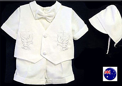 #ad Boys baby child white short sleeves christening shower outfits suits 4 pcs set AU $55.00