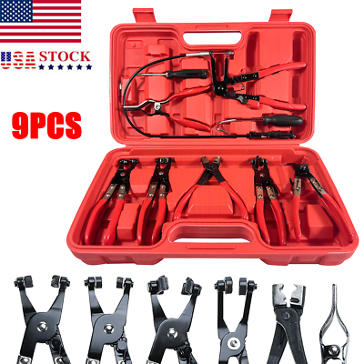 #ad 9Pcs Hose Clamp Pliers Set Wire Long Reach Fuel Oil Water Hose Remover Auto Tool $37.99