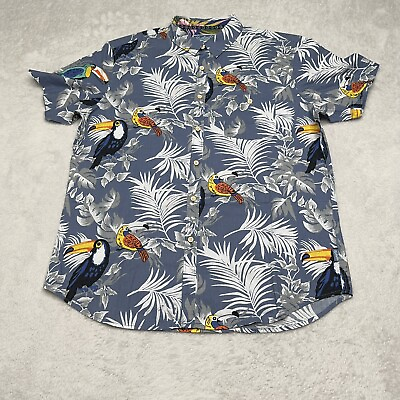#ad Huntington Beach Club Shirt Mens Extra Large XL Blue Floral Hawaiian Toucan $15.99