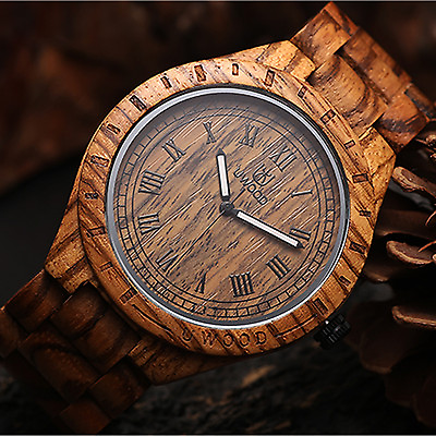 #ad UWOOD Natural Zebra Wood Watch Quartz Solid Mens Wooden Watch Stylish Mens Gift $29.98