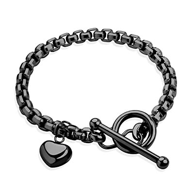 #ad #ad 555Jewelry Stainless Steel Toggle Box Link Chain Heart Charm Bracelet for Womens $16.99