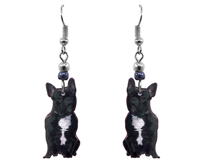 #ad Black French Bulldog Earrings Pet Animal Graphic Womens Cute Breed Puppy Jewelry $13.99