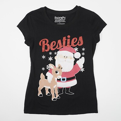 #ad Rudolph The Red Nosed Reindeer Santa Besties Christmas Womens Med Black T Shirt $6.88