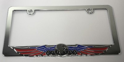 #ad American Flag USA Eagle License Plate Frame Chrome Metal $16.99