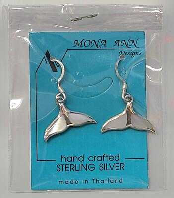 #ad Whale Tail Earrings Mother of pearl 925 Sterling Silver 1 inch Dangle New # 12 $21.95