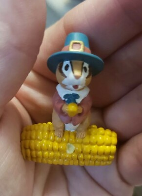 #ad 1996 Hallmark Thanksgiving Merry Miniature Chipmunk with Corn amp; Pilgrim Hat NWT $16.99