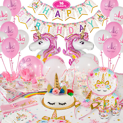 #ad Unicorn Party Supplies Serves 16 Complete Birthday Decorations Set $20.50