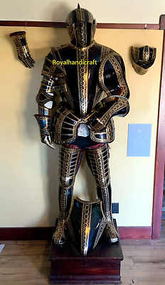 #ad Medieval German Armour of Gold Etched Knight Suit of Armor Replica Armor Suit $2500.00