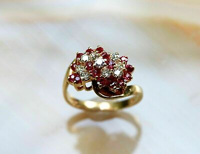 #ad 1Ct Round Simulated Ruby amp; Diamond Yellow Gold Plated Engagement Ring 925 Silver $94.99