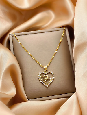 #ad #ad Womens Necklace Heart Pendant Stainless Steel Chain 18k Gold Plated Jewelry Gift $6.54