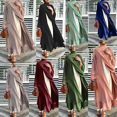#ad Dubai Open Abaya Muslim Women Maxi Dress Kaftan Long Robe Islamic Party $27.59