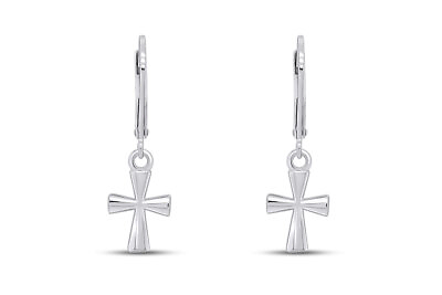 #ad Small Cross Lever Back Dangle Earrings Jewelry For Women 925 Sterling Silver $45.99