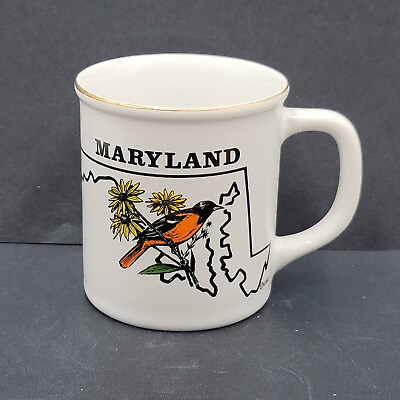 #ad Vintage Maryland Coffee Mug Souvenir Ceramic Baltimore Oriole Black Eyed Susan $16.00