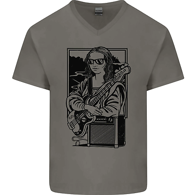 #ad Electric Guitar Mona Lisa Rock Music Player Mens V Neck Cotton T Shirt GBP 9.99