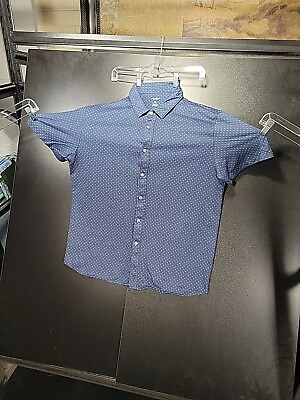 #ad Van Heusen Shirt Men XL Slim Fit Blue Button Up Short Sleeve Never Tuck $16.00
