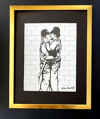 #ad BANKSY SIGNED quot; THE KISS quot; PRINT NEW FRAME BUY IT NOW $125.00