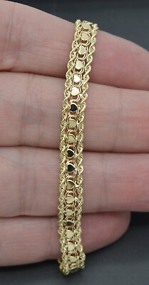 #ad 10k Solid Yellow Gold Mirrored Rope And Heart Link Chain Bracelet 7quot; 8#x27;#x27; 5.5 gr $337.62