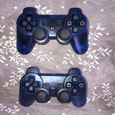 #ad For PlayStation 3 PS3 Transparent Blue Wireless Controller Lot Of 2 $26.99