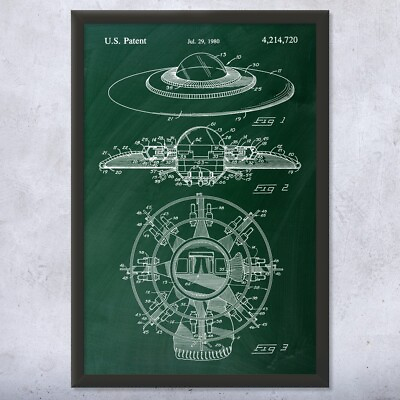 #ad Framed Flying Saucer UFO Wall Art Print Sci fi Gift Alien Spacecraft Area 51 Art $159.95