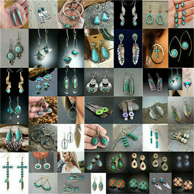 Vintage Turquoise Ear Hook Women Earrings 925 Silver Wedding Dangle Drop Jewelry C $3.11