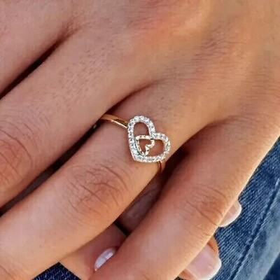 #ad Round Cut Simulated Diamond Pretty Heart In Heart Ring In 14K Yellow Gold Plated $138.49