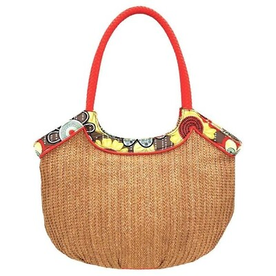 #ad Vera Bradley Straw Bucket Tote Bag W Orange Handles amp; Flower Shower Pattern $29.00