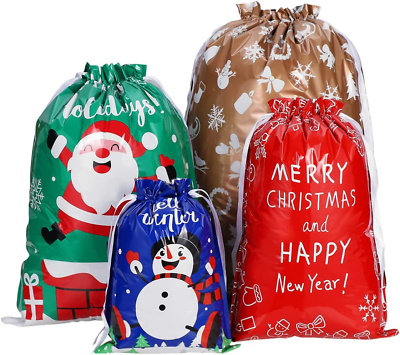 ABOOFAN Christmas Drawstring Gift Bags Bulk 30 Pcs Assorted Styles Holiday Dr.. $19.58