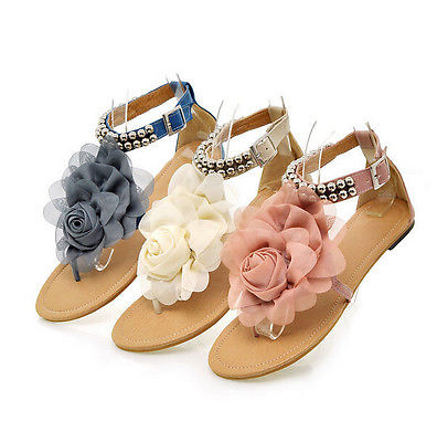 #ad Beach Girls Shoes Summer Sandals New Big Flower Ankle Buckle Women#x27;s Slippers $31.06