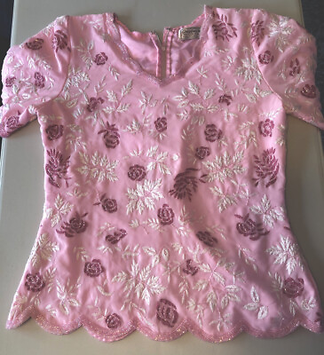 #ad Creative Touch Vintage Women#x27;s Pink Sequin Embellished Polyesters Blouse 80s 90s $21.99