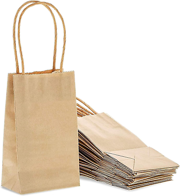#ad 50 Pack Small Brown Gift Bags with Handles Small Kraft Paper Bags for Birthday $19.50