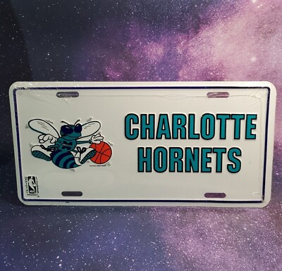 #ad Vintage 90s Charlotte Hornets Basketball NBA Metal License Plate Logo NEW SEALED $18.99