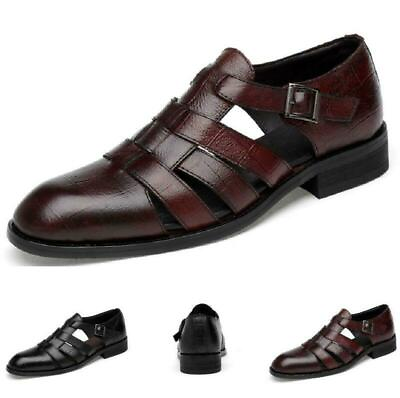 #ad Mens Dress Formal Sandals Shoes Hollow Cut out Buckle Leather Flats Roman Shoes $64.67