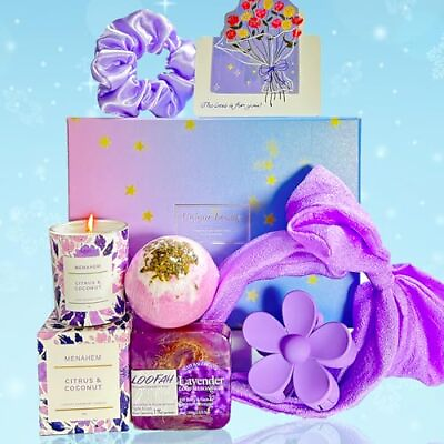 #ad Mothers Day Gifts Birthday Gifts for Women Relaxing Spa Gift Basket Set Purple $27.53