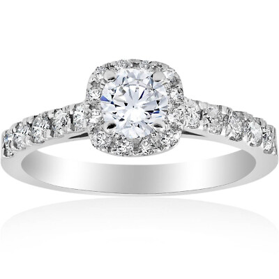 #ad 1ct Cushion Halo Diamond Engagement Ring 14K White Gold $699.99