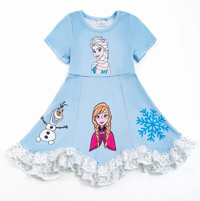 #ad NEW Frozen Princess Elsa Ana Olaf Boutique Sleeveless Ruffle Dress $6.99