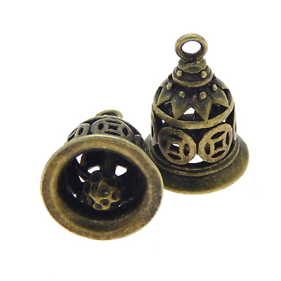 #ad Antiqued Style Bronze Brass Hollow Bell Pendant Charms Crafts Jewelry 03753 6PCS $3.79