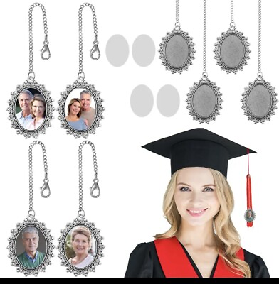 #ad #ad Graduation Cap Tassel Photo Charm Decoration Oval Silver Tone New Gift $7.99