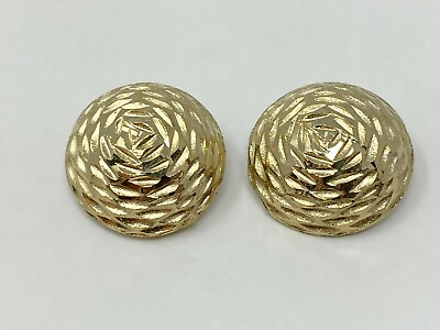 #ad Gorgeous Vintage Goldtone B.S.K. Textured Round Dome Clip on Earrings $15.00