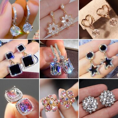 #ad Elegant Women Cubic Zircon Dangle Earrings Crystal CZ Drop Earrings Jewelry Gift C $1.84
