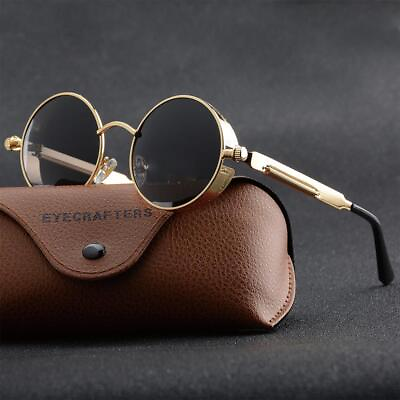 #ad Retro Polarized Steampunk Sunglasses Fashion Round Mirrored Sunglasses NEW USA $3.72