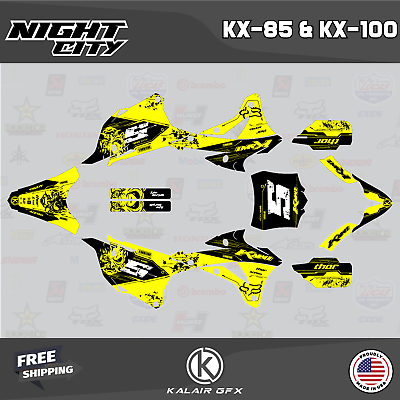 #ad Graphics Kit for Kawasaki KX85 KX100 2014 2021 NightCity Yellow $137.99
