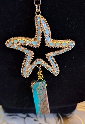 #ad Starfish Pendant Necklace Beach Style Women Gift for Her Blue Green Gold Tone $9.00