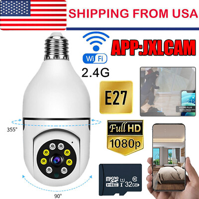 #ad 1080P Light Bulb Camera Wi Fi Wireless IR Night Smart Home w 32GB Memory Card $20.99